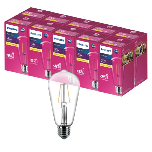 Лампочка светодиодная Philips LEDClassic ST64 4Вт 3000К Е27 / E27 филаментная груша прозрачная теплый белый свет