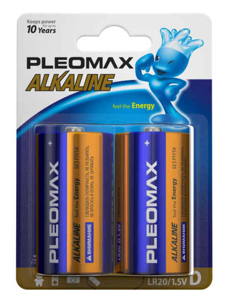 Батарейки Pleomax LR20-2BL Alkaline (20/80/2880)