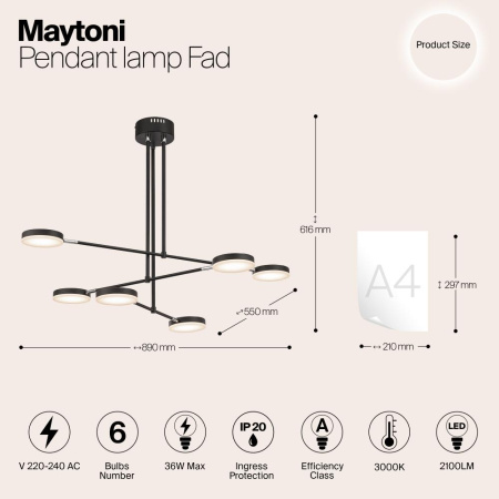 Подвесной светильник Maytoni MOD070PL-L38B3K