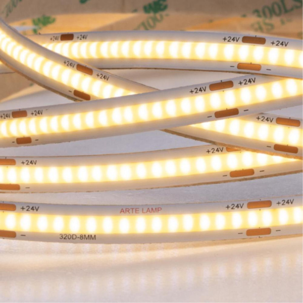 A2432008-01-3K Светодиодная лента 24В 10Вт/м 850Лм/м 3000К 90+ 8мм COB 320шт/м 5м IP20