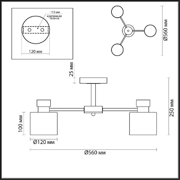 5643/3C COMFI LN23  чёрный, бронза Люстра потолочная E27 3*60W 220V ARLIN