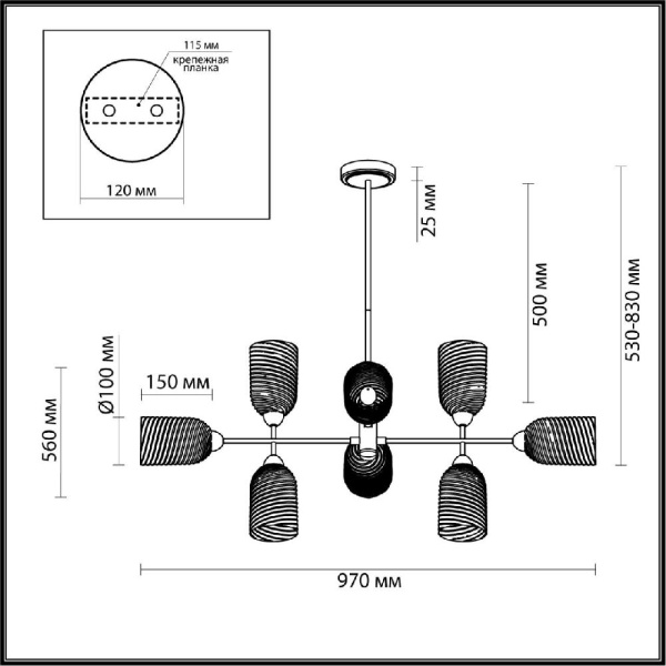 6512/8C MODERNI LN23 115 латунь Люстра потолочная E14 8*40W 220V MONROE
