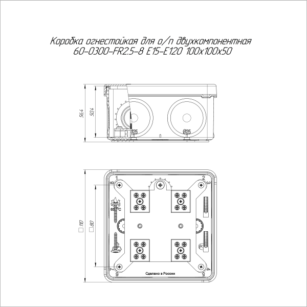 Коробка огнестойкая для о/п двухкомпонентная 60-0300-FR2.5-8 Е15-Е120 RAL9005 100х100х50 (14 шт/кор) Промрукав