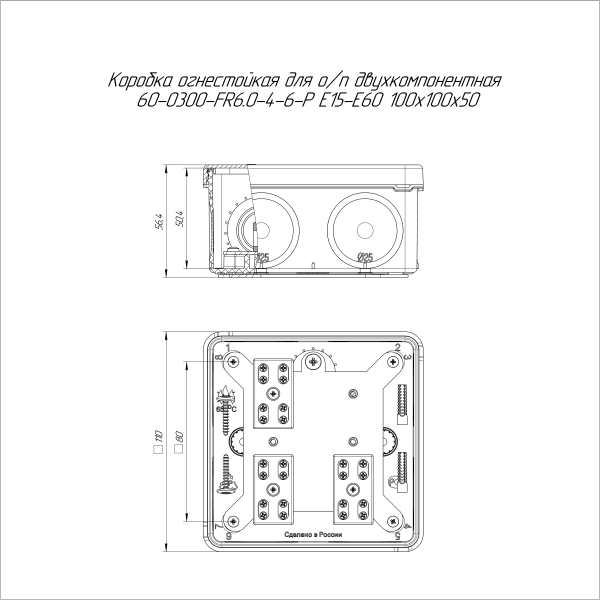 Коробка огнестойкая разветвительная для о/п двухкомпонентная 60-0300-FR6.0-4-6-Р Е15-Е60 RAL7035 100х100х50 (14 шт/кор) Промрукав