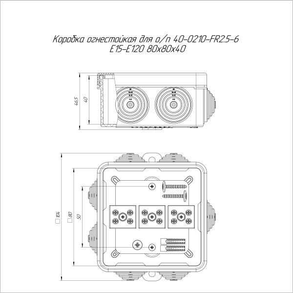 Коробка огнестойкая для о/п 40-0210-FR2.5-6 Е15-Е120 RAL7035 80х80х40 (44 шт/кор) Промрукав