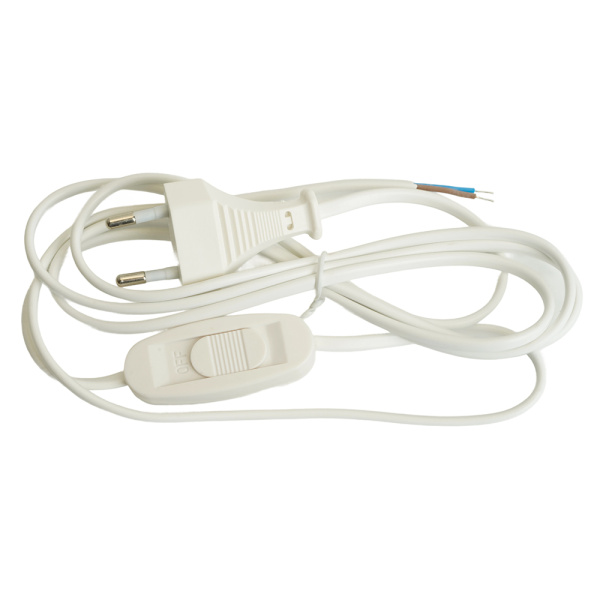 Сетевой шнур с выключателем, 230V 1,9м белый, KF-HK-1-2