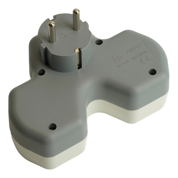 Разветвитель сетевой 2-местный с/з STEKKER ADP16-15-20, 250V, 16A и USB+Type C на 2.4А, белый/серый
