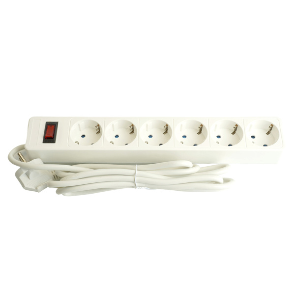 Сетевой фильтр 6-местный с/з STEKKER HM20-61-053x1мм2, 5 м, серия Optima, белый