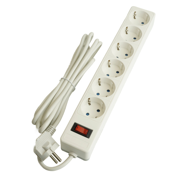 Сетевой фильтр 6-местный с/з STEKKER HM20-61-03 3x1мм2, 3 м, серия Optima, белый