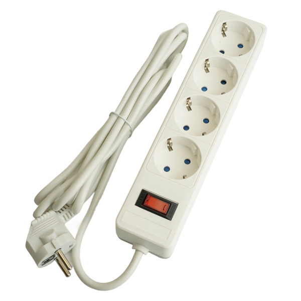 Сетевой фильтр 4-местный с/з STEKKER HM20-41-05 3x1мм2, 5 м, серия Optima, белый