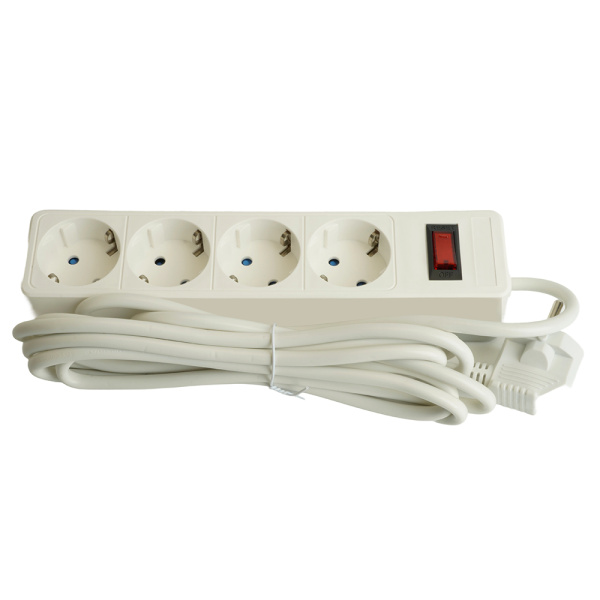 Сетевой фильтр 4-местный с/з STEKKER HM20-41-03 3x1мм2, 3 м, серия Optima, белый