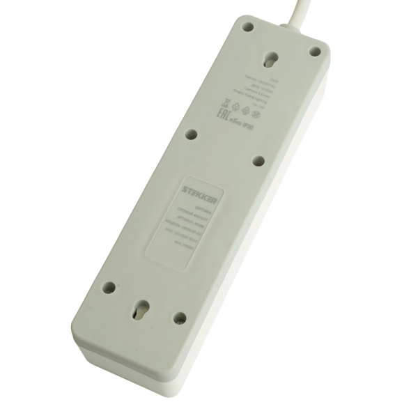 Сетевой фильтр 3-местный с/з STEKKER HM20-31-02 3x1мм2, 1,8 м, серия Optima, белый