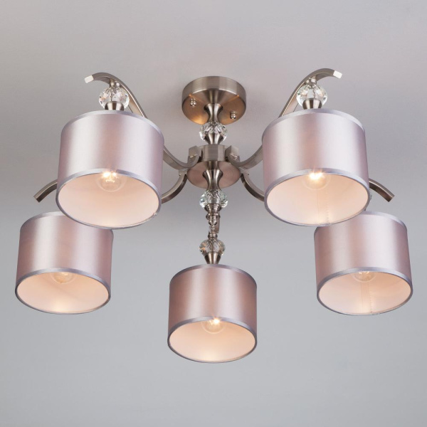 Потолочная люстра с тканевыми абажурами 60070/5 сатин-никель