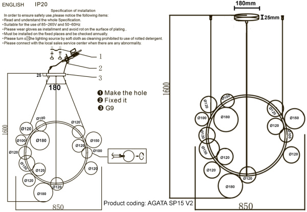Люстра Crystal Lux AGATA SP15 V2 GOLD/TRANSPARENTE