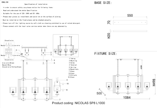 Люстра Crystal Lux NICOLAS SP8 L1000 NICKEL/WHITE