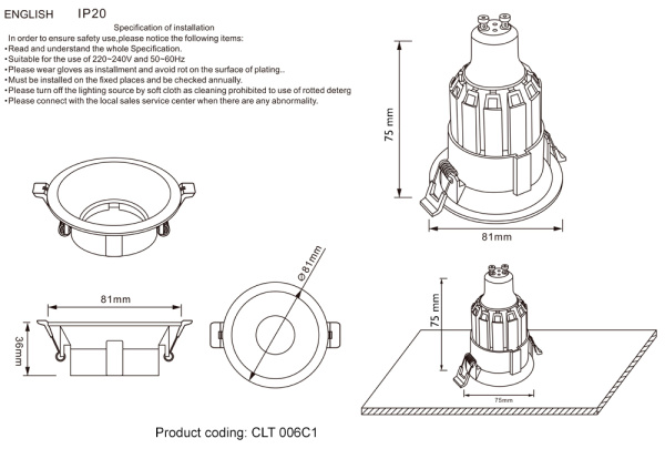 Светильник встраиваемый Crystal Lux CLT 006C1 WH