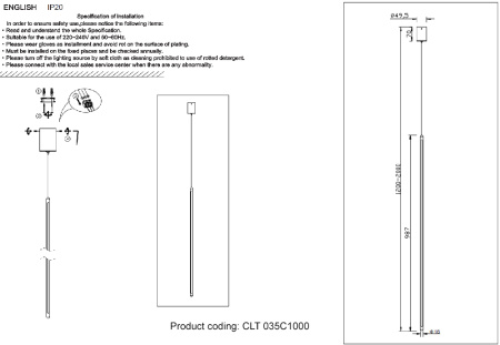 Светильник подвесной Crystal Lux CLT 035C1000 BL