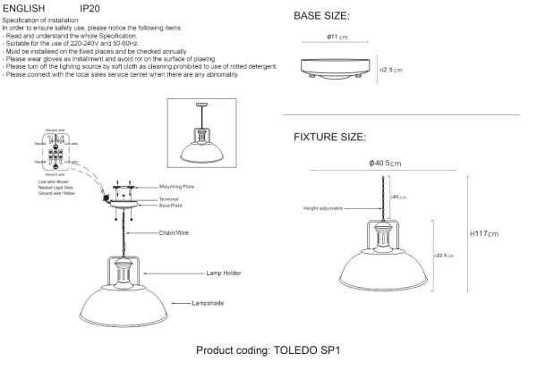 Светильник подвесной Crystal Lux TOLEDO SP1 V2 BROWN