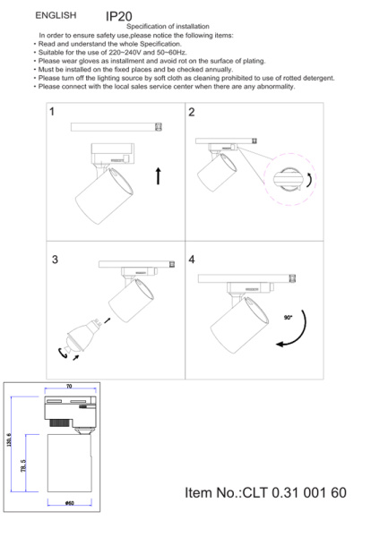 Светильник трековый однофазный Crystal Lux CLT 0.31 001 60 BL-GO