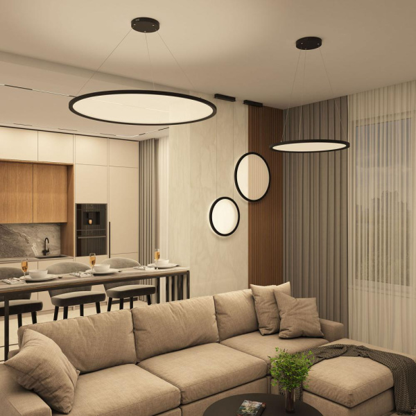 DK6616-BK Подвесной горизонтальный светильник Veil со светодиодом H900 d600 220V 48W 3000-6000K IP20 черный алюминий