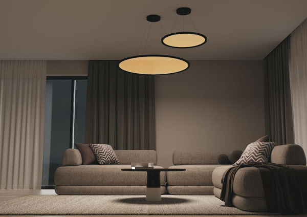 DK6620-BK Подвесной горизонтальный светильник Veil со светодиодом H900 d1000 220V 96W 3000-6000K IP20 черный алюминий