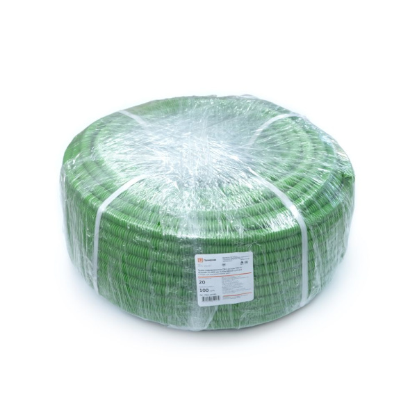 Труба гофрированная ПВХ лёгкая 350 Н зелёная с/з d20 мм (100м/4800м уп/пал) Промрукав