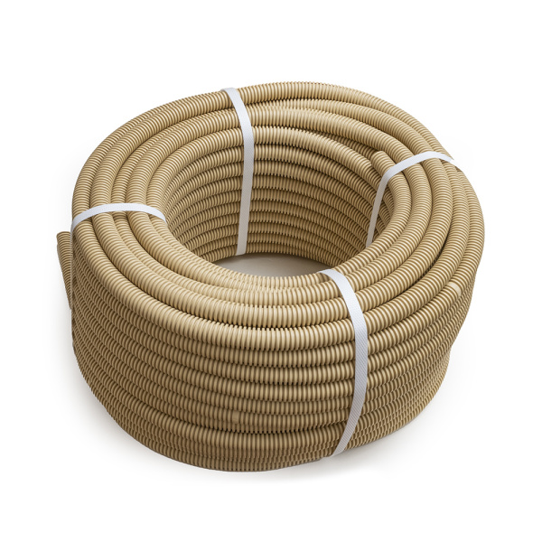 Труба гофрированная ПП лёгкая 350 Н негорючая (НГ) стойкая к ультрафиолету сосна с/з d20 мм (50м/3600м уп/пал) Промрукав