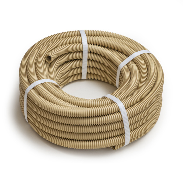 Труба гофрированная ПП лёгкая 350 Н негорючая (НГ) стойкая к ультрафиолету сосна с/з d32 мм (10м/900м уп/пал) Промрукав