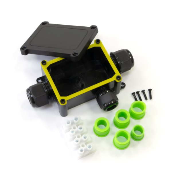 Распределительная коробка 3-вводная IP68 ПА66 40А 450В d5-14 мм 135х81х42 черная Промрукав