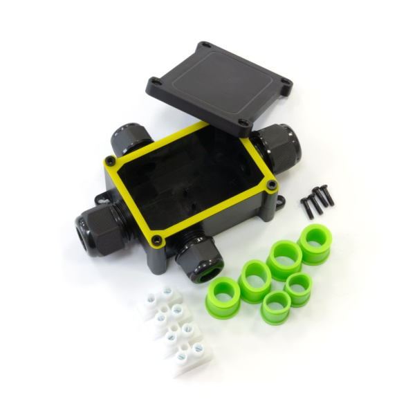 Распределительная коробка 4-вводная IP68 ПА66 40А 450В d5-14 мм 135х96х42 черная Промрукав