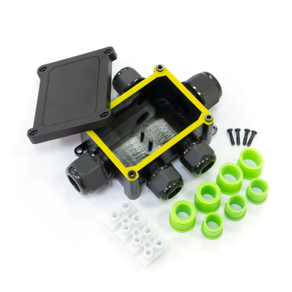 Распределительная коробка 5-вводная IP68 ПА66 40А 450В d5-14 мм 135х96х42 черная Промрукав