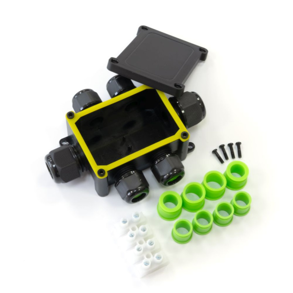 Распределительная коробка 6-вводная IP68 ПА66 40А 450В d5-14 мм 135х96х42 черная Промрукав