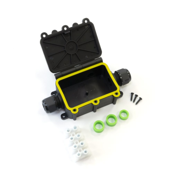 Распределительная коробка с откидной крышкой 3-вводная IP68 ПА66 40А 450В d3,5-12 мм 131х80х37 Промрукав