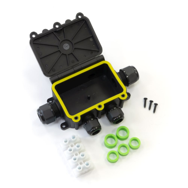 Распределительная коробка с откидной крышкой 5-вводная IP68 ПА66 40А 450В d3,5-12 мм 131х95х37 Промрукав