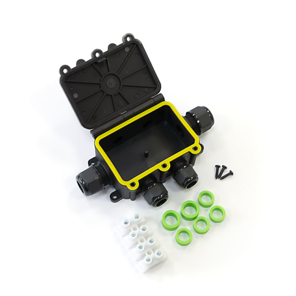 Распределительная коробка с откидной крышкой 6-вводная IP68 ПА66 40А 450В d3,5-12 мм 131х95х37 Промрукав