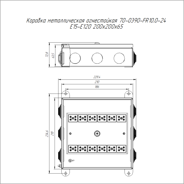 Коробка металлическая огнестойкая 70-0390-FR10.0-24 E15-E120 RAL2004 200x200x65 (4 шт/кор) Промрукав