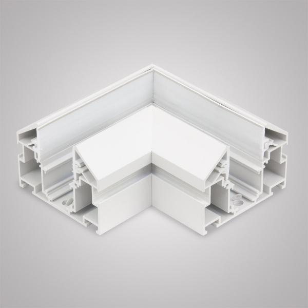 Угловой соединитель горизонтальный для Трекового шинопровода + Закладного профиля белый для натяжного потолка ПВХ 48V, MAGNET AM538 WH