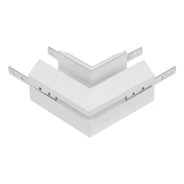 Угловой соединитель горизонтальный для Трекового шинопровода + Закладного профиля белый для натяжного потолка ПВХ 48V, MAGNET AM538 WH