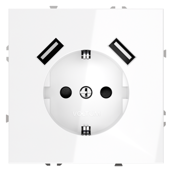 Розетка встраиваемая VOLTUM S70 с заземлением и защитными шторками, 16А, с USB, A+A, (белый глянцевы