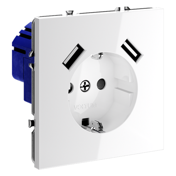 Розетка встраиваемая VOLTUM S70 с заземлением и защитными шторками, 16А, с USB, A+A, (белый глянцевы