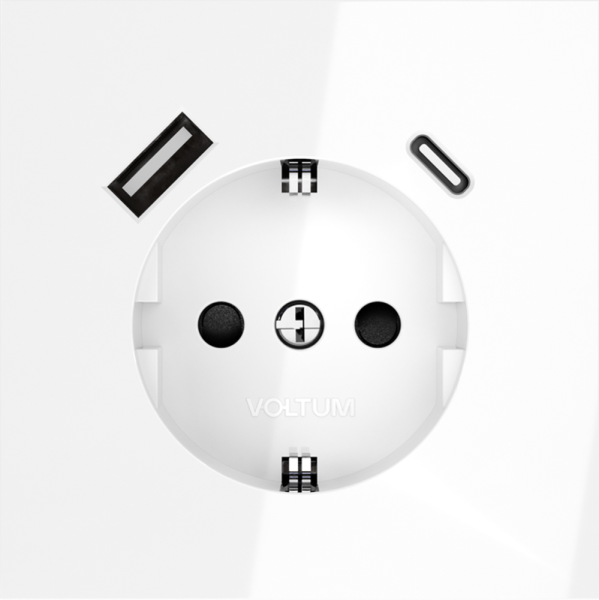 Розетка встраиваемая VOLTUM S70 с заземлением и защитными шторками, 16А, с USB, A+С, (белый глянцевы