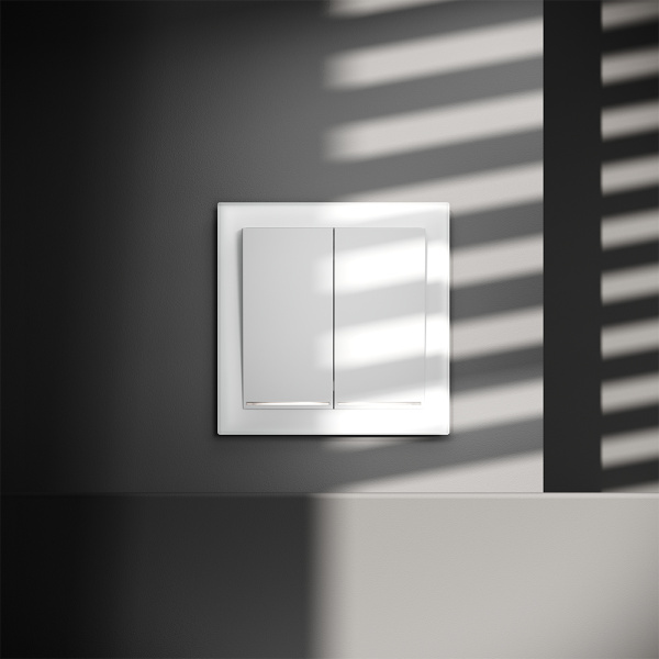 Проходной переключатель встраиваемый VOLTUM S70 двухклавишный с подсветкой 10А, (белый матовый)