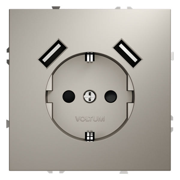Розетка встраиваемая VOLTUM S70 с заземлением и защитными шторками, 16А, с USB, A+A, (кашемир)
