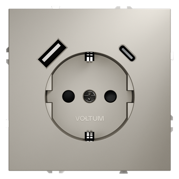 Розетка встраиваемая VOLTUM S70 с заземлением и защитными шторками, 16А, с USB, A+С, (кашемир)