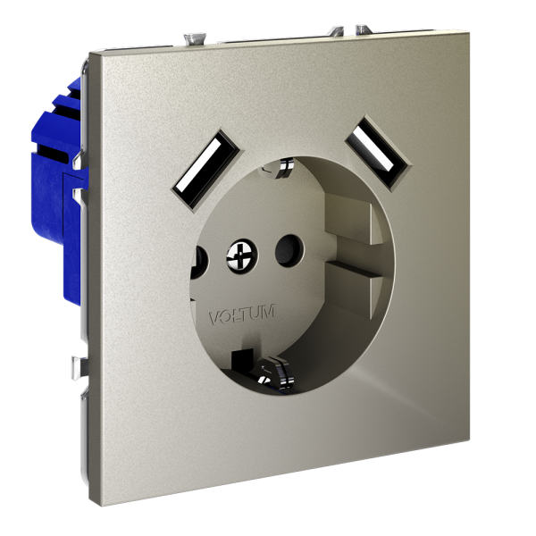Розетка встраиваемая VOLTUM S70 с заземлением и защитными шторками, 16А, с USB, A+A, (шелк)