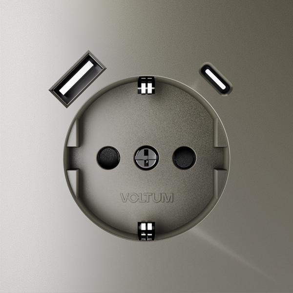 Розетка встраиваемая VOLTUM S70 с заземлением и защитными шторками, 16А, с USB, A+С, (шелк)