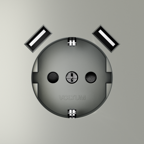 Розетка встраиваемая VOLTUM S70 с заземлением и защитными шторками, 16А, с USB, A+A, (сталь)