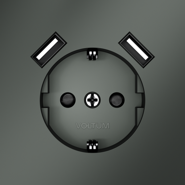 Розетка встраиваемая VOLTUM S70 с заземлением и защитными шторками, 16А, с USB, A+A, (титан)