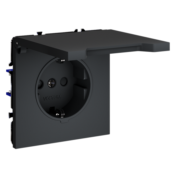 Розетка встраиваемая VOLTUM S70 с заземлением, защитными шторками и крышкой 16А, (графит)