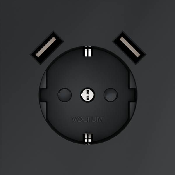 Розетка встраиваемая VOLTUM S70 с заземлением и защитными шторками, 16А, с USB, A+A, (графит)